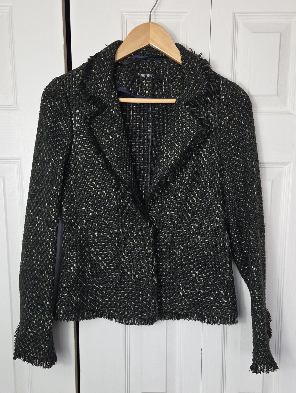 Marc Aurel Black Tweed Fringe Trim Blazer